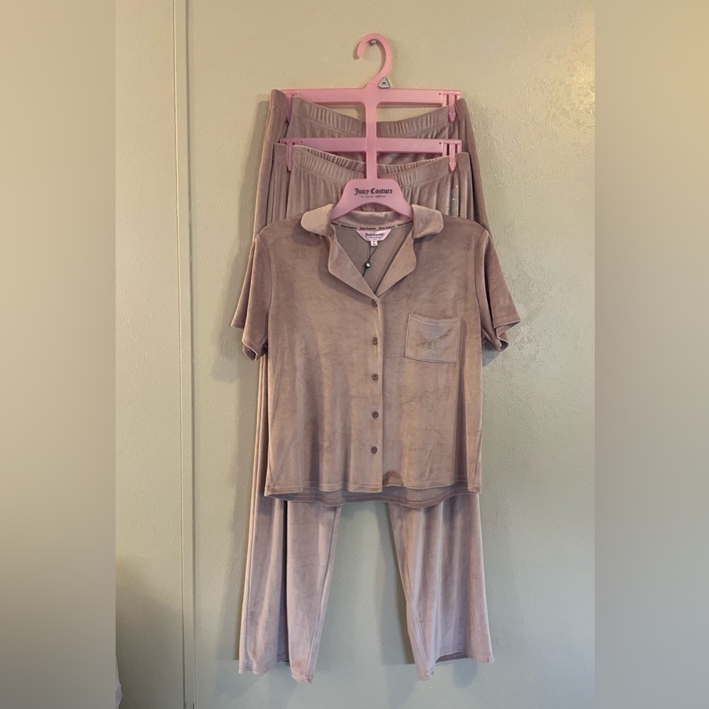 NWT Juicy Couture 3 piece Super Soft Rhinestone sleep set sz M